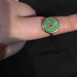 14k yellow gold and jade ring.
